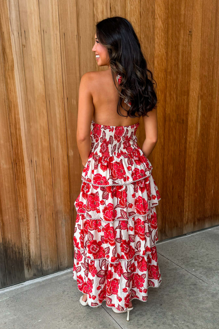 Worth the Wait Floral Maxi Dress -Brick