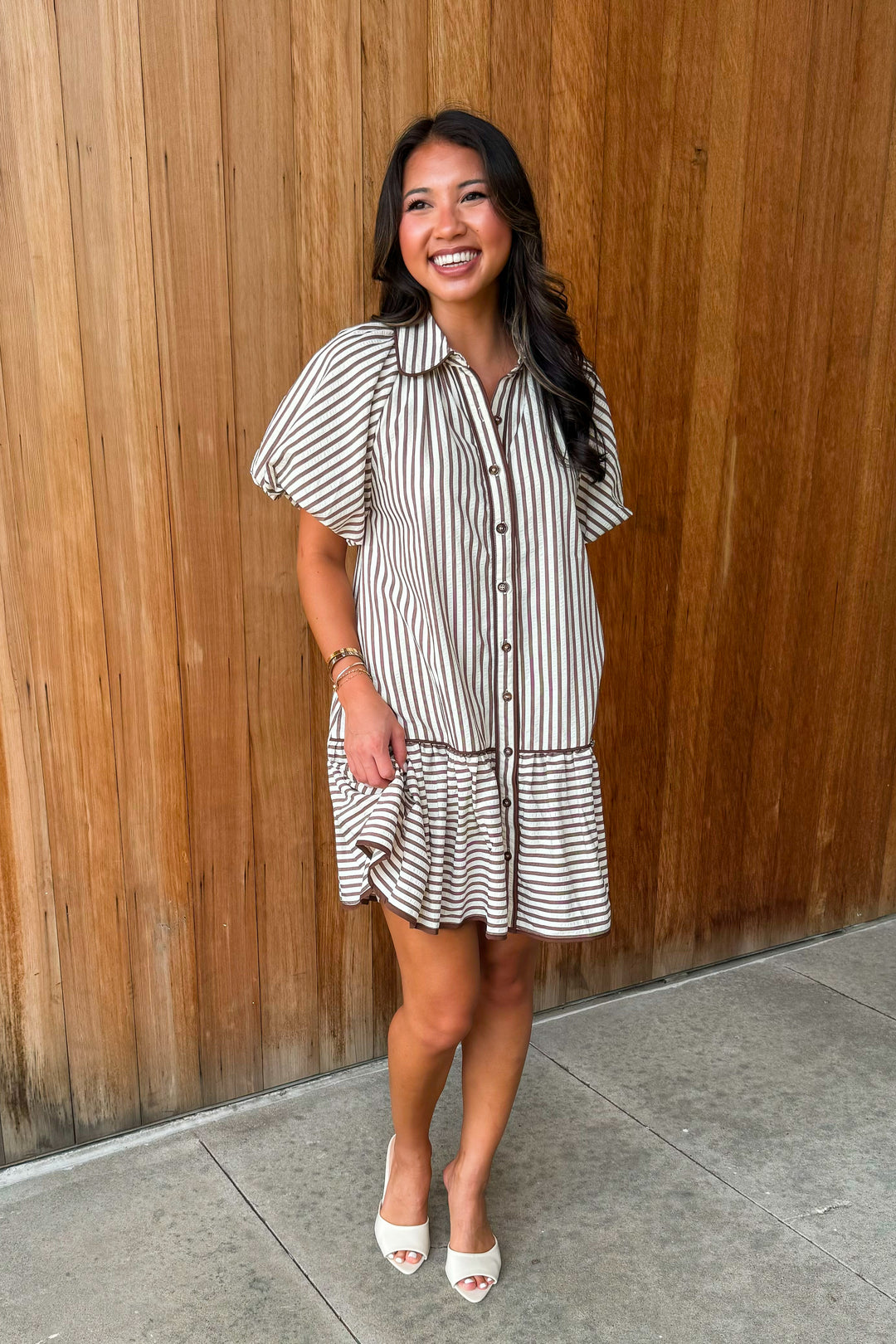 On a Whim Striped Dress- Brown