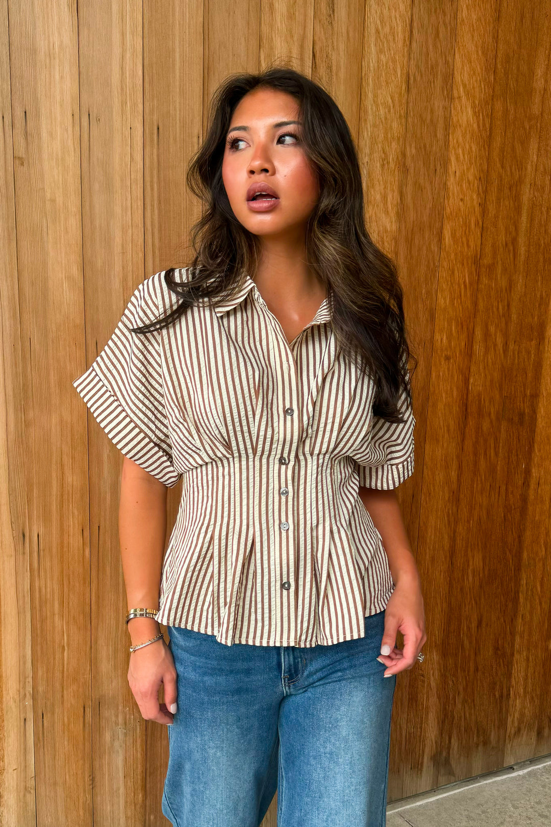 A New Light Striped Top- Brown