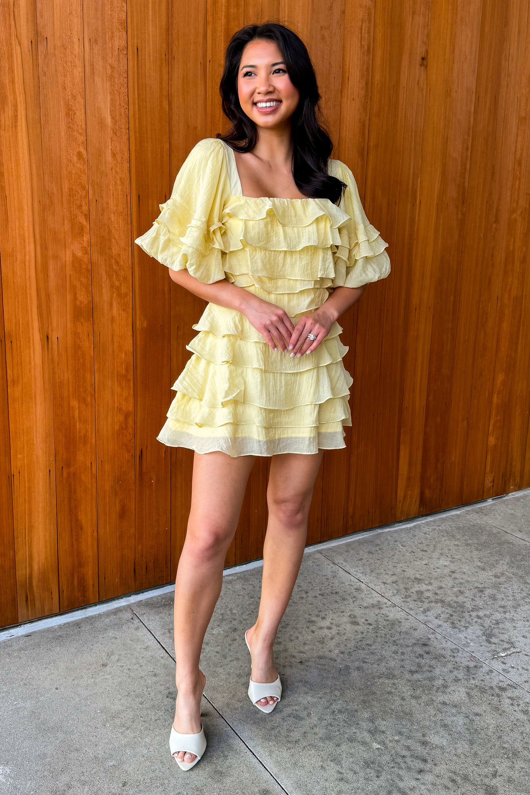 Lovely Darling Tiered Mini Dress - Butter