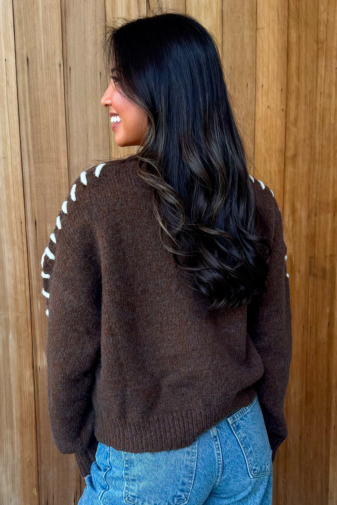 So Cool Contrast Stitch Sweater-Brown