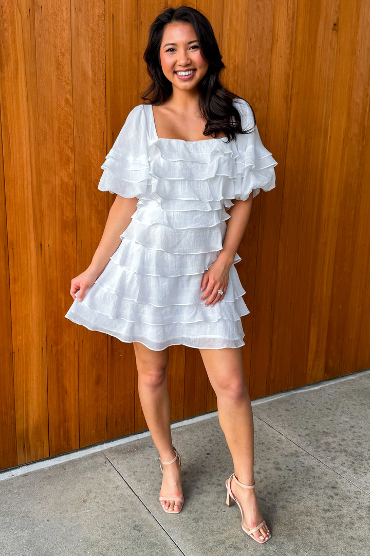 Lovely Darling Tiered Mini Dress - Off White