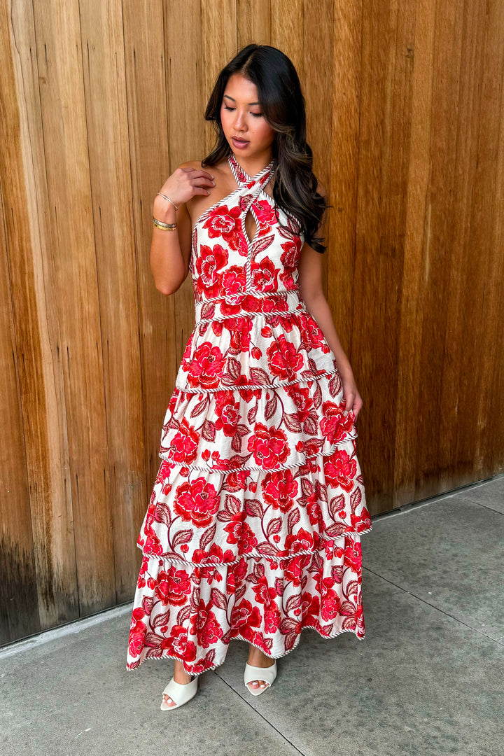 Worth the Wait Floral Maxi Dress -Brick