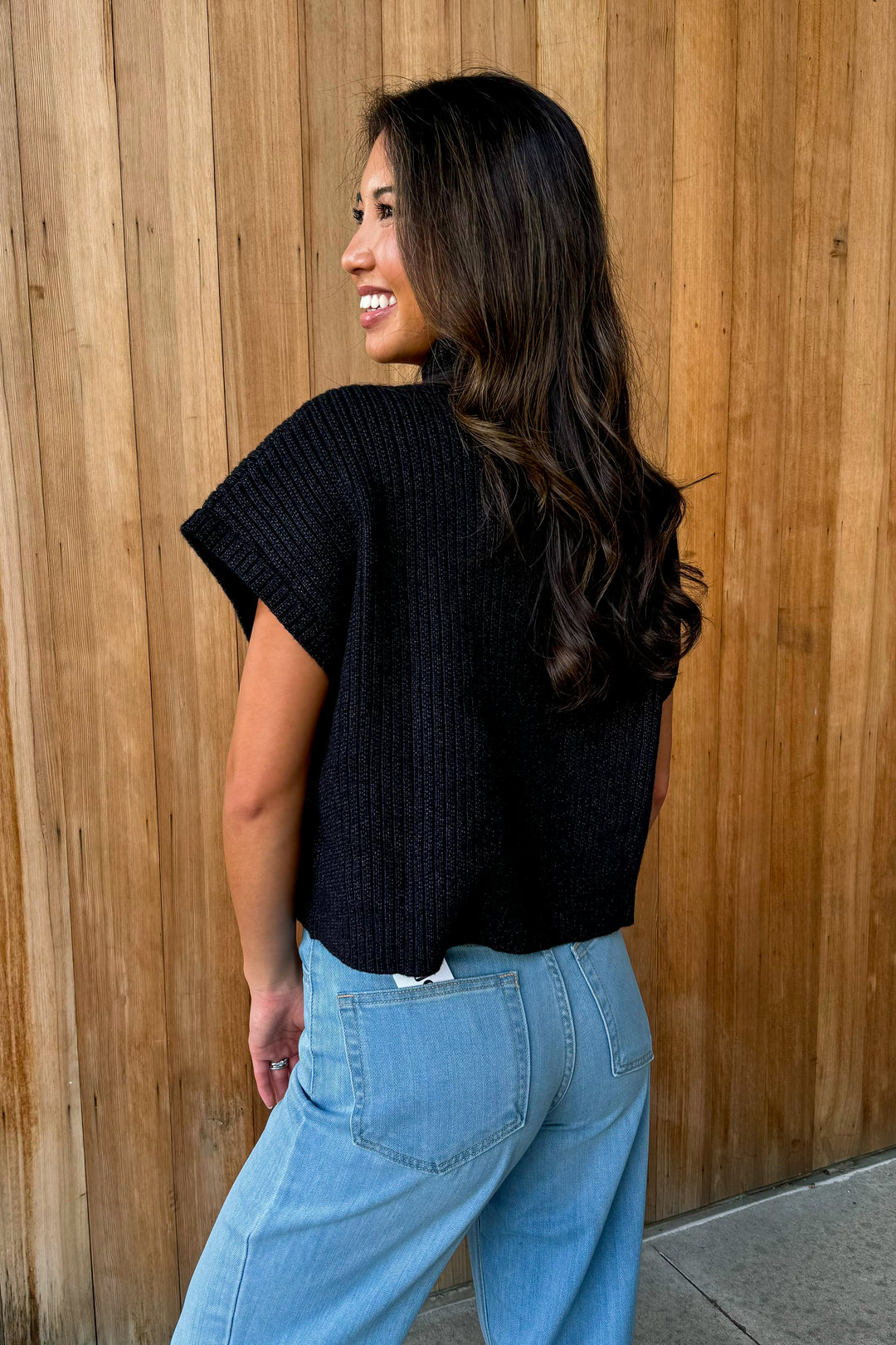 Room For More Black Mock Neck Cropped Sweater