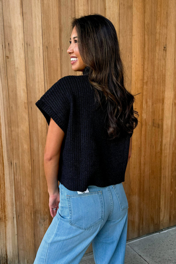 Room For More Black Mock Neck Cropped Sweater