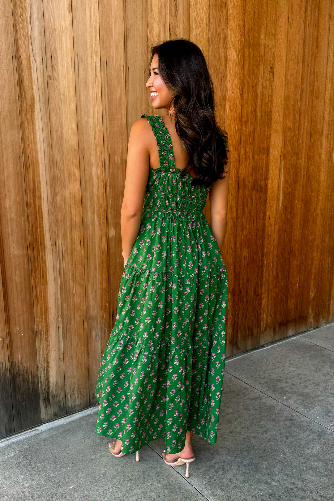 To be Loved Floral Tiered Midi Dress - Green