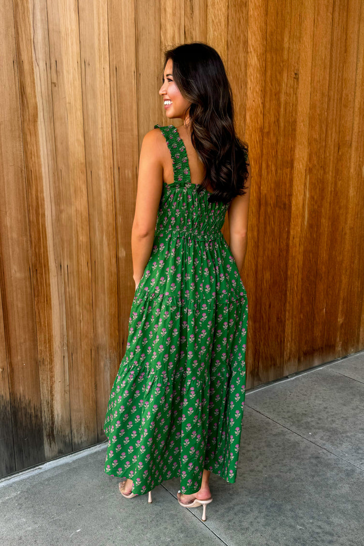 To be Loved Floral Tiered Midi Dress - Green