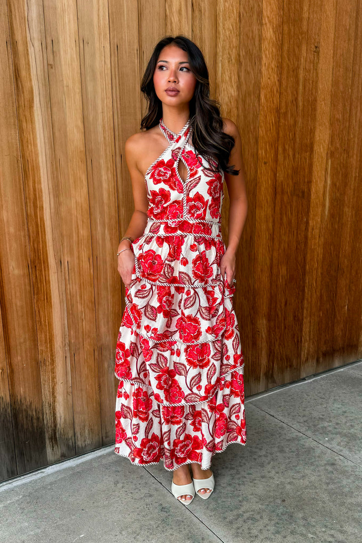 Worth the Wait Floral Maxi Dress -Brick
