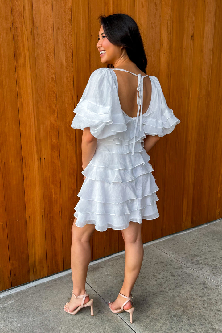 Lovely Darling Tiered Mini Dress - Off White