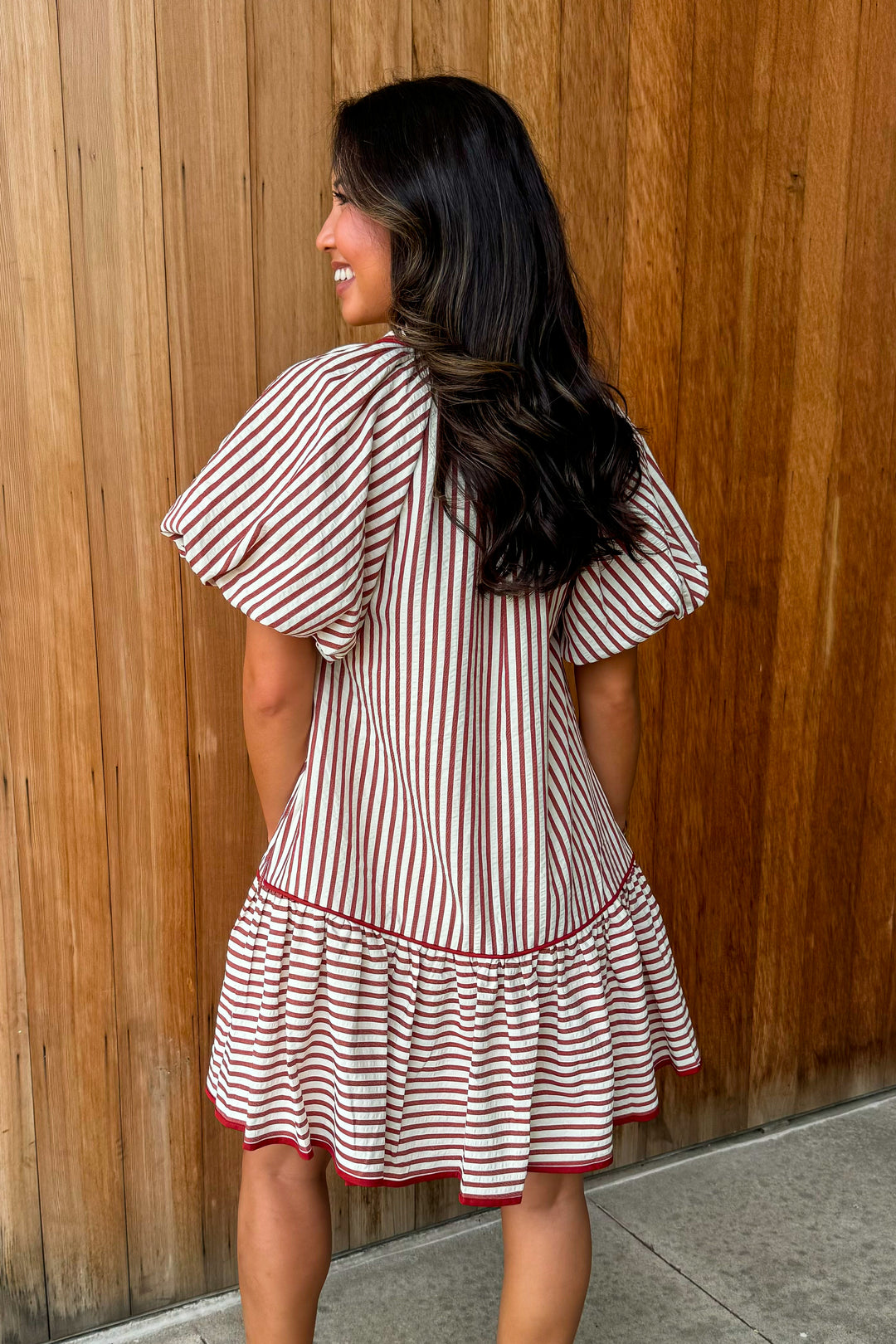 On a Whim Striped Dress- Brick
