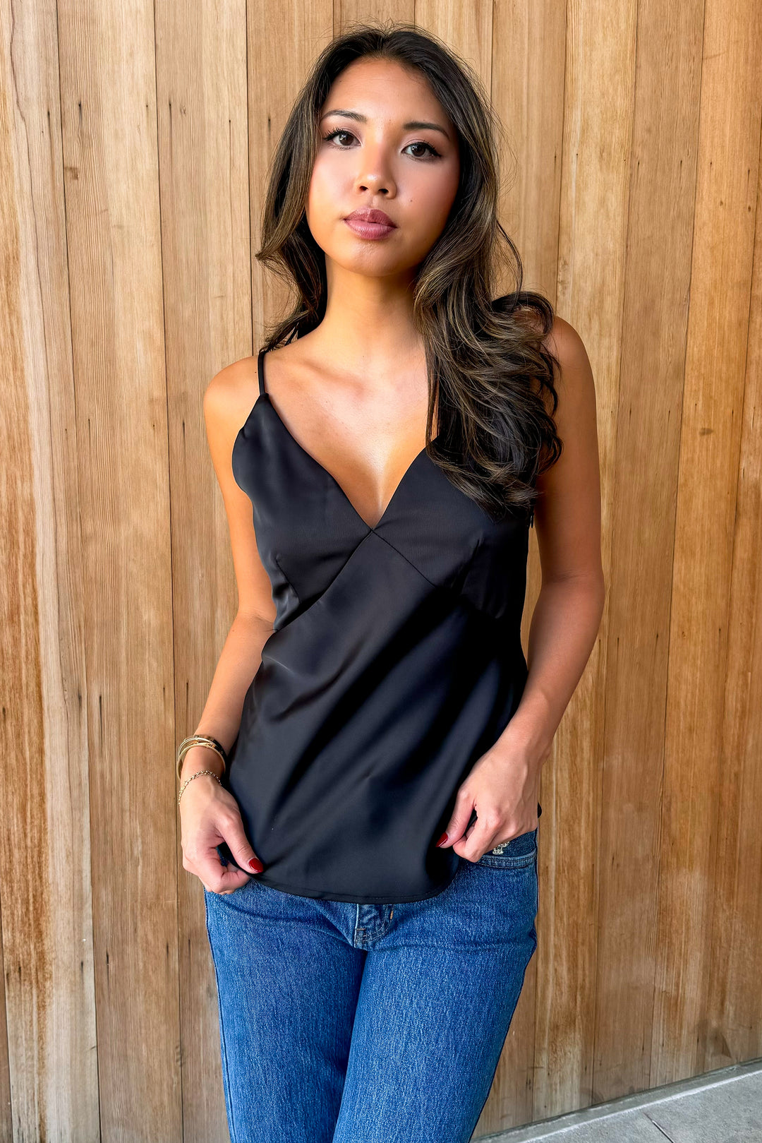 Close to You Black Satin Camisole