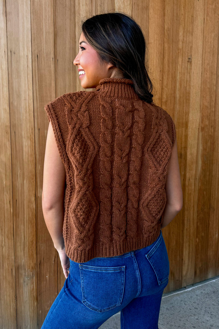 Trendsetter Mocha Cable Knit Vest