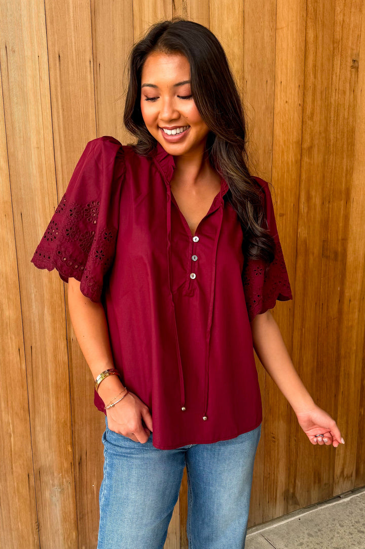 With Grace Top -Burgundy