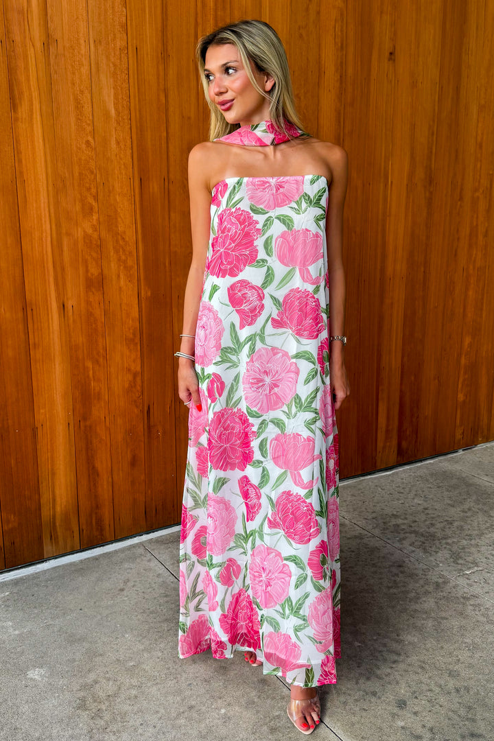 Bright Blooms Maxi Dress- Pink