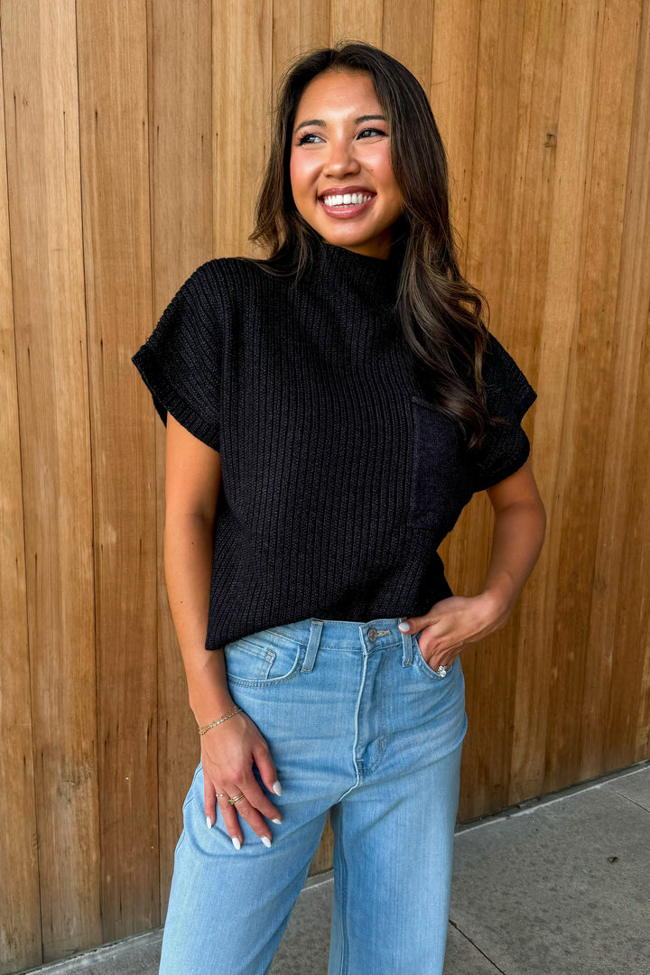 Room For More Black Mock Neck Cropped Sweater