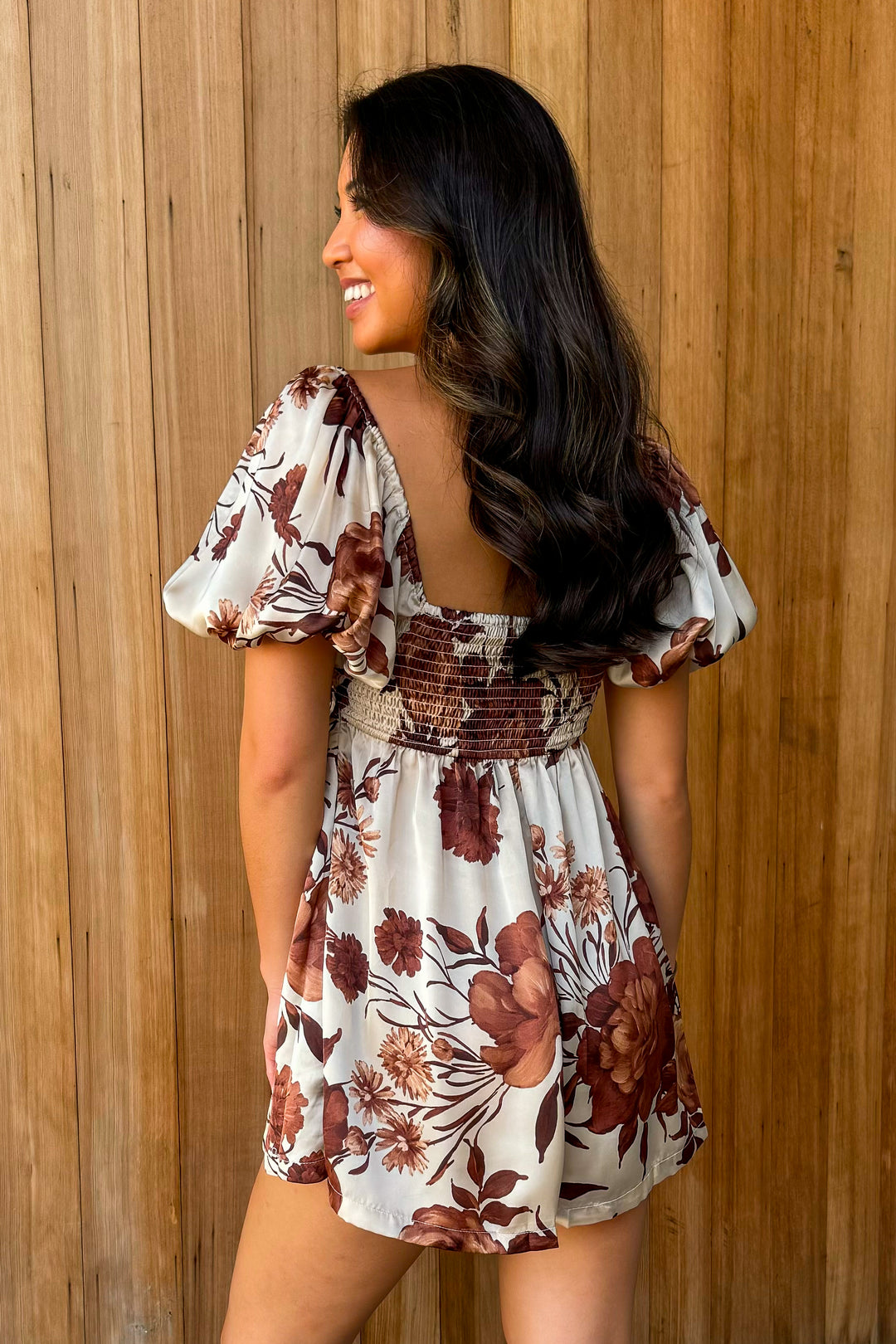 Falling Slowly Floral Romper -Coffee Cream