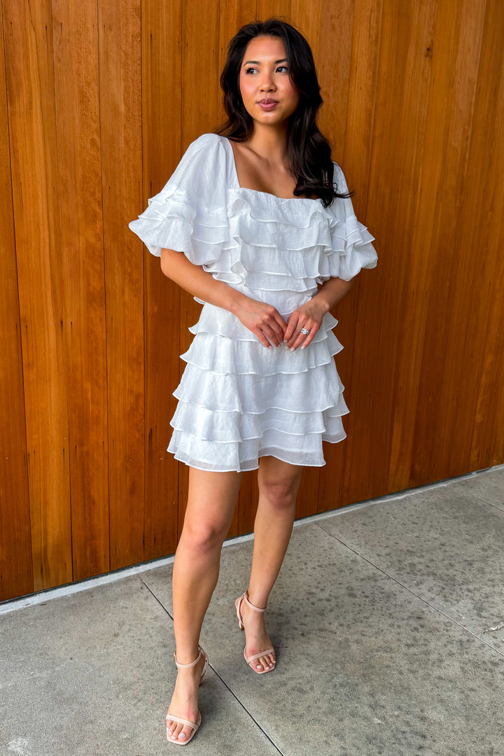 Lovely Darling Tiered Mini Dress - Off White