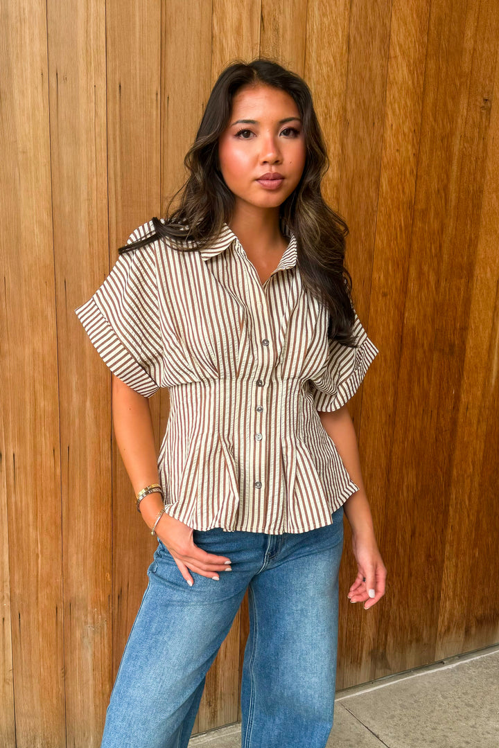 A New Light Striped Top- Brown
