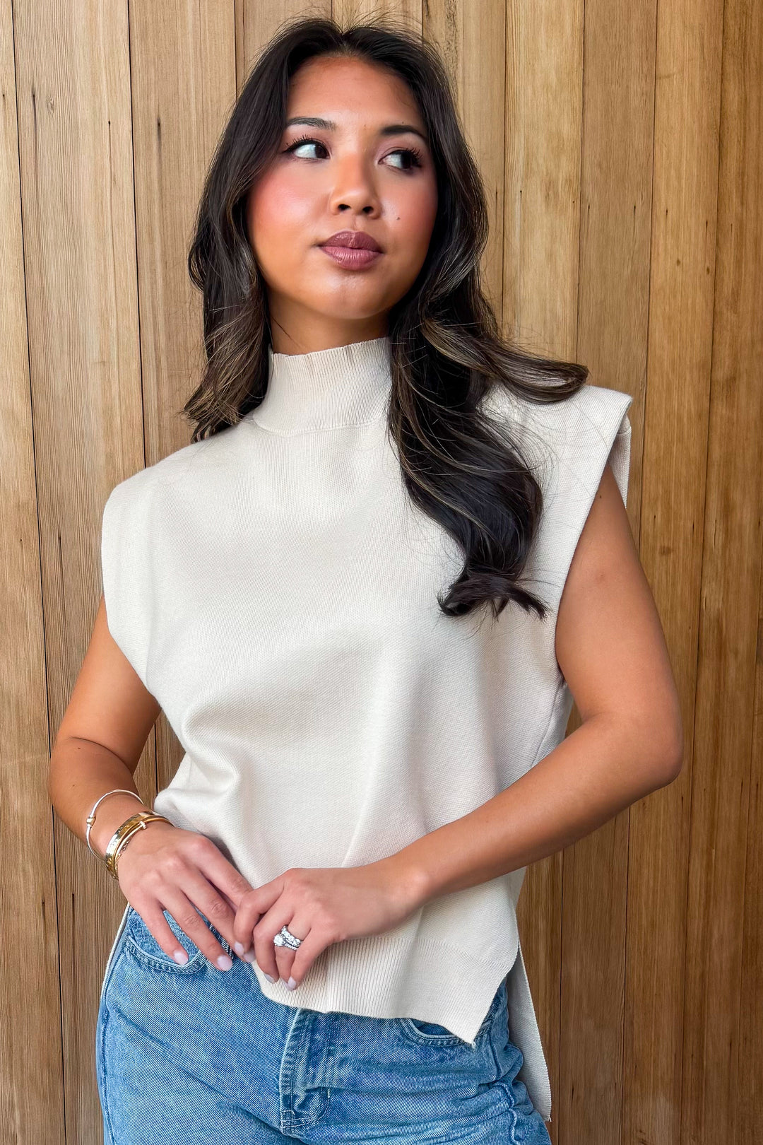Clear Mind Mock Neck Sweater Top - Ecru