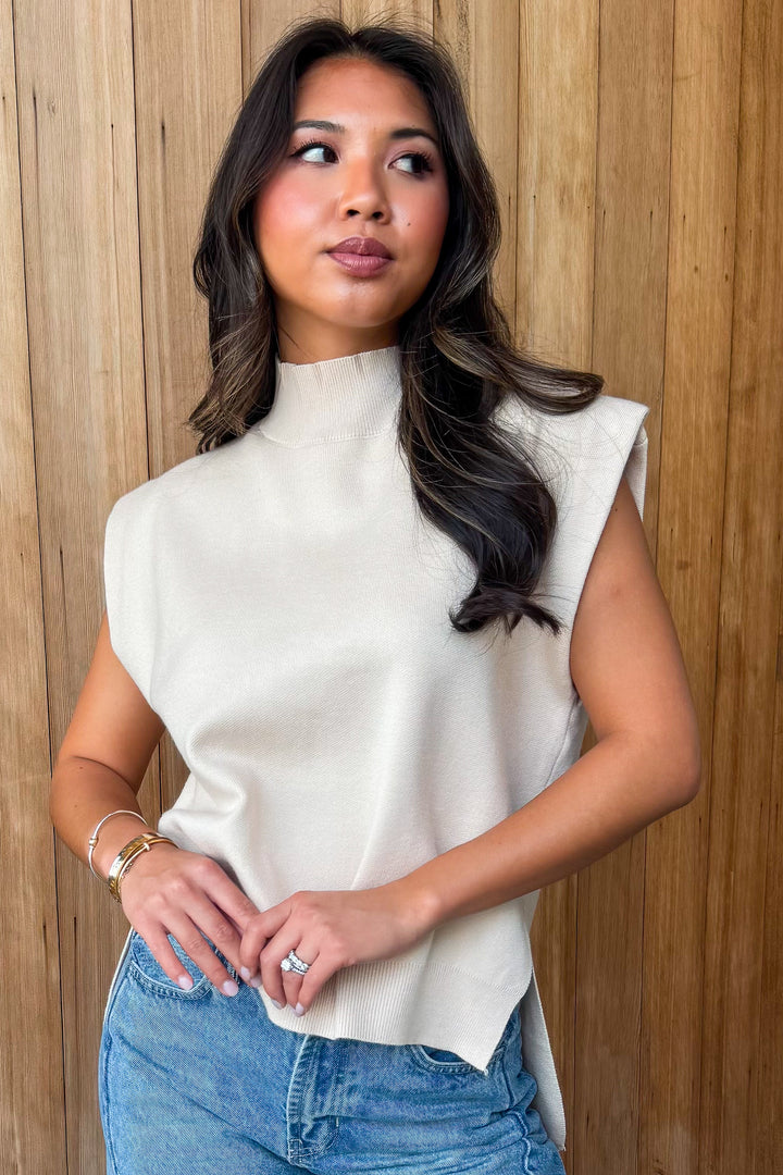 Clear Mind Mock Neck Sweater Top - Ecru