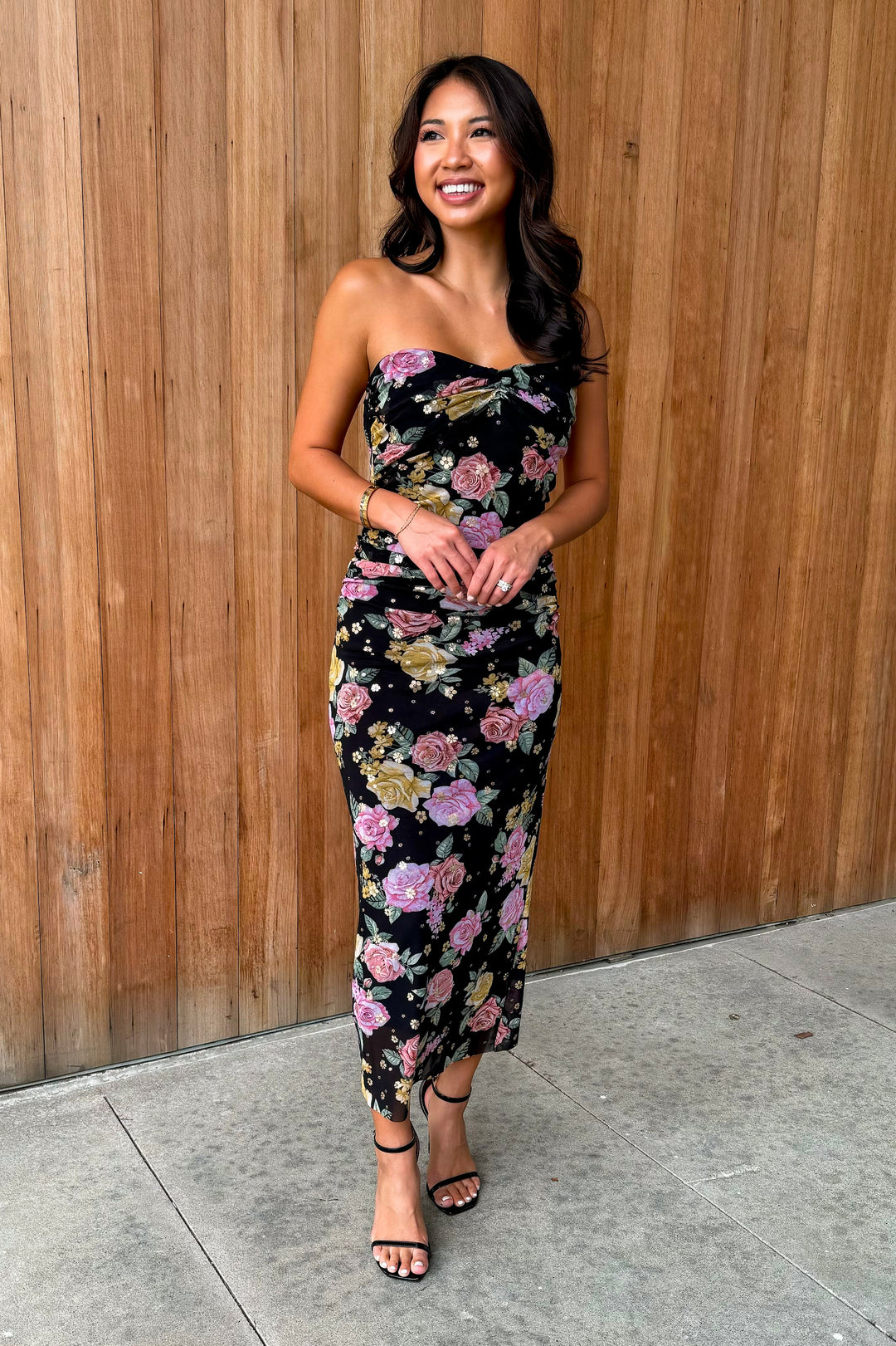 Ready for It Floral Strapless Midi Dress