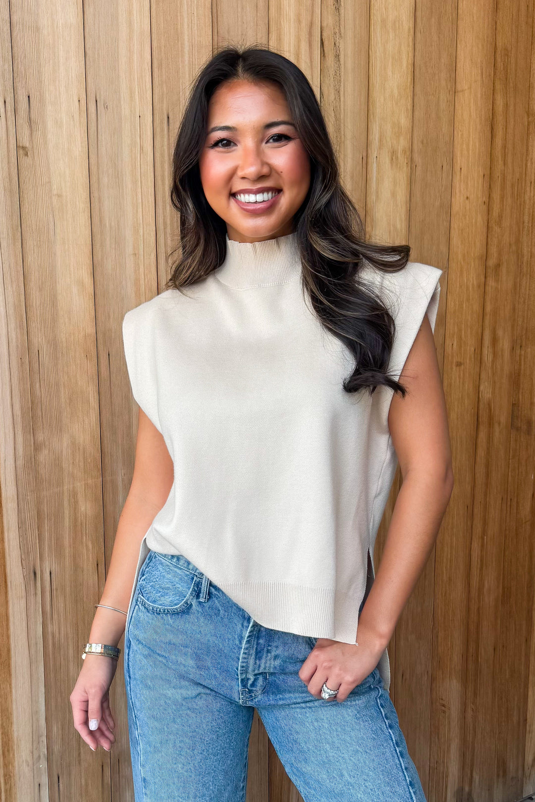 Clear Mind Mock Neck Sweater Top - Ecru