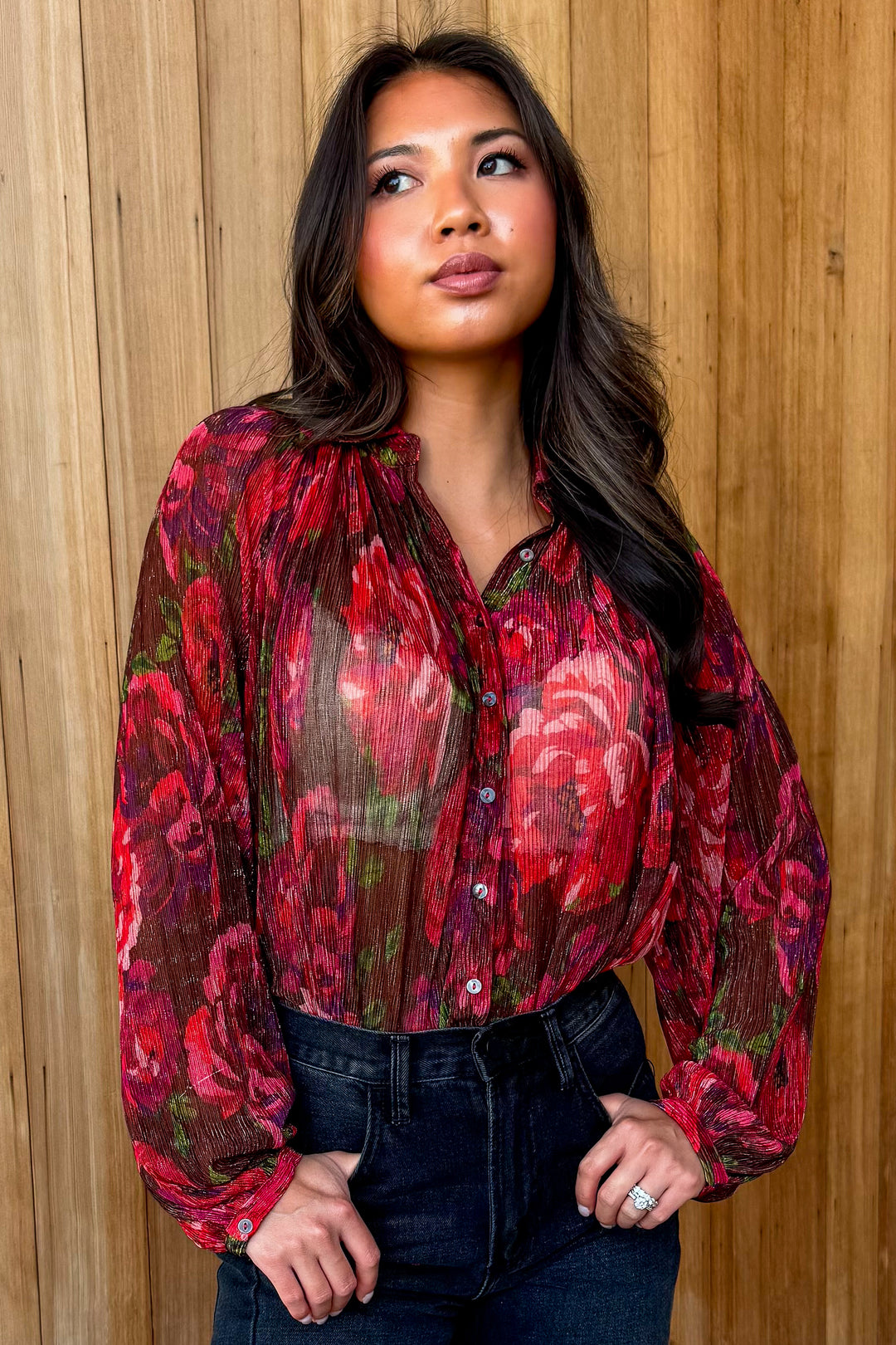 Fall in Love Sheer Burgundy Floral Top