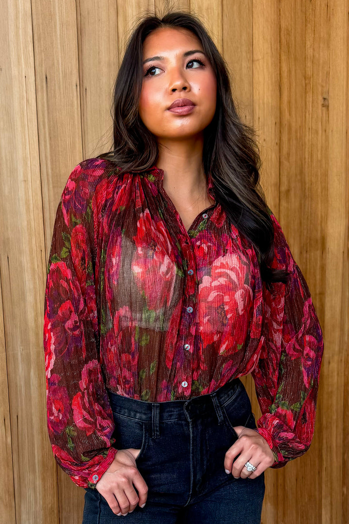 Fall in Love Sheer Burgundy Floral Top
