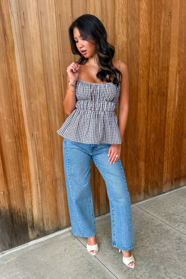 Better Together Brown Checkered Top