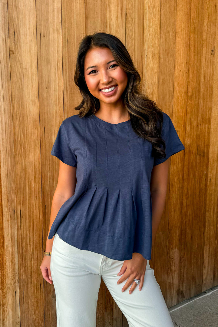 Spring Fling Navy Pleated Swing Top
