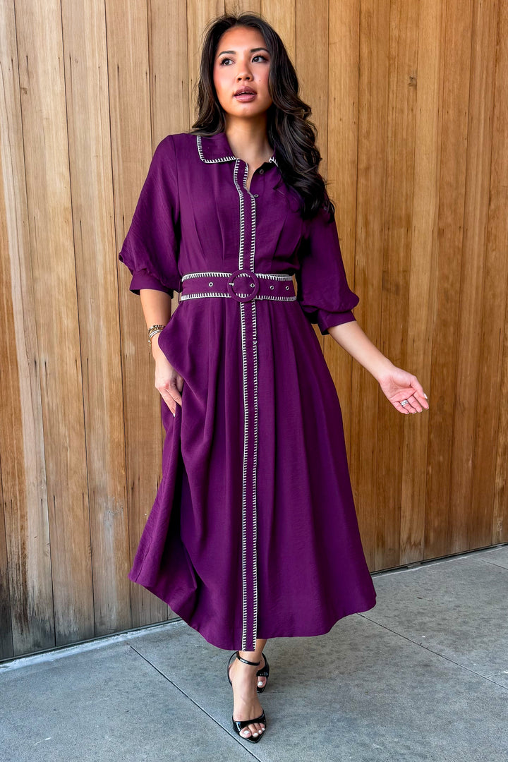 As You Are Collared Dress -Plum