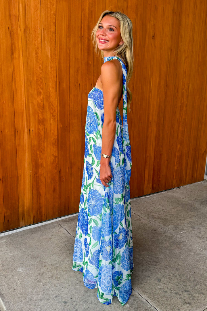Bright Blooms Maxi Dress- Blue