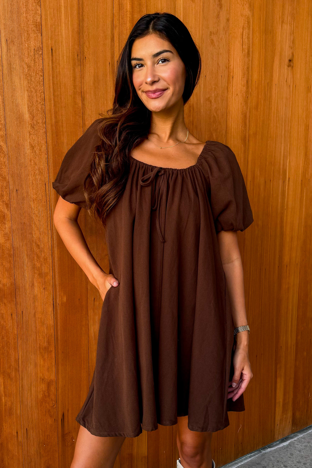 As it Goes Babydoll Dress - Chocolate