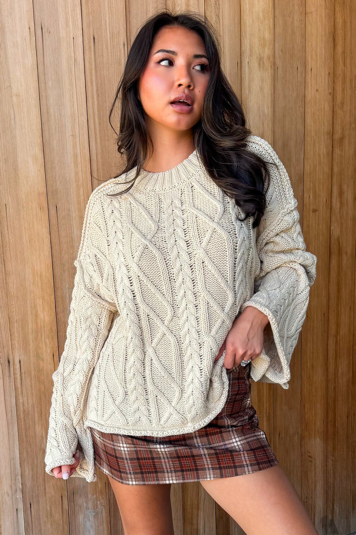 Rumor has It Cable knit Sweater -Cream