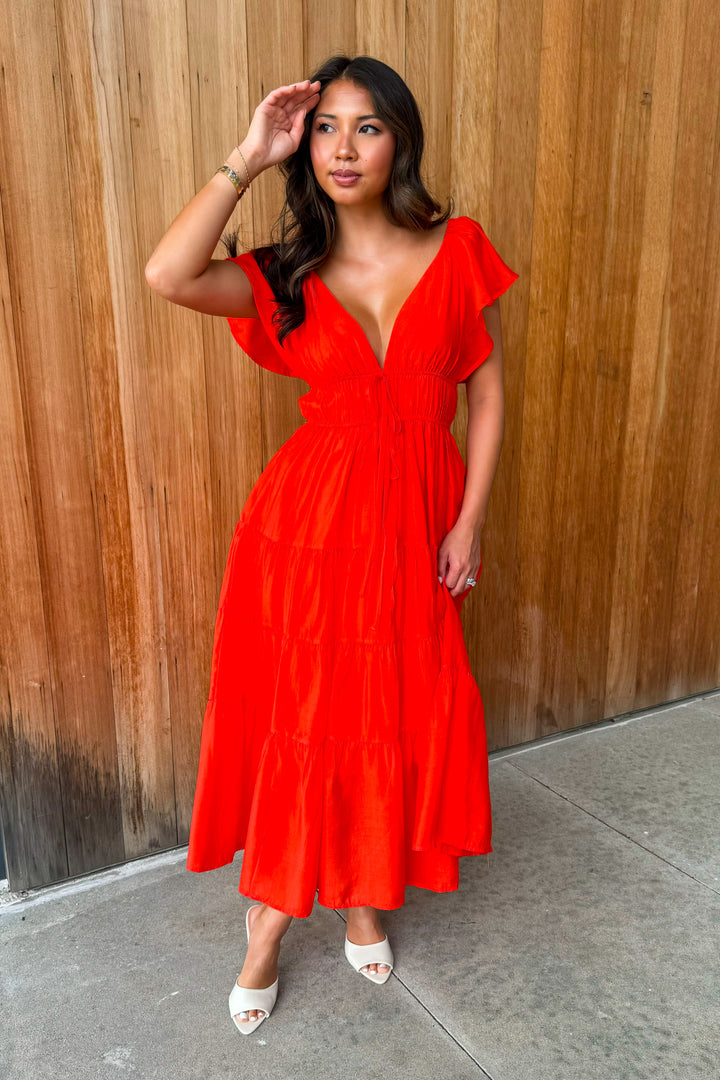 Graceful Movements Tomato Red Midi Dress