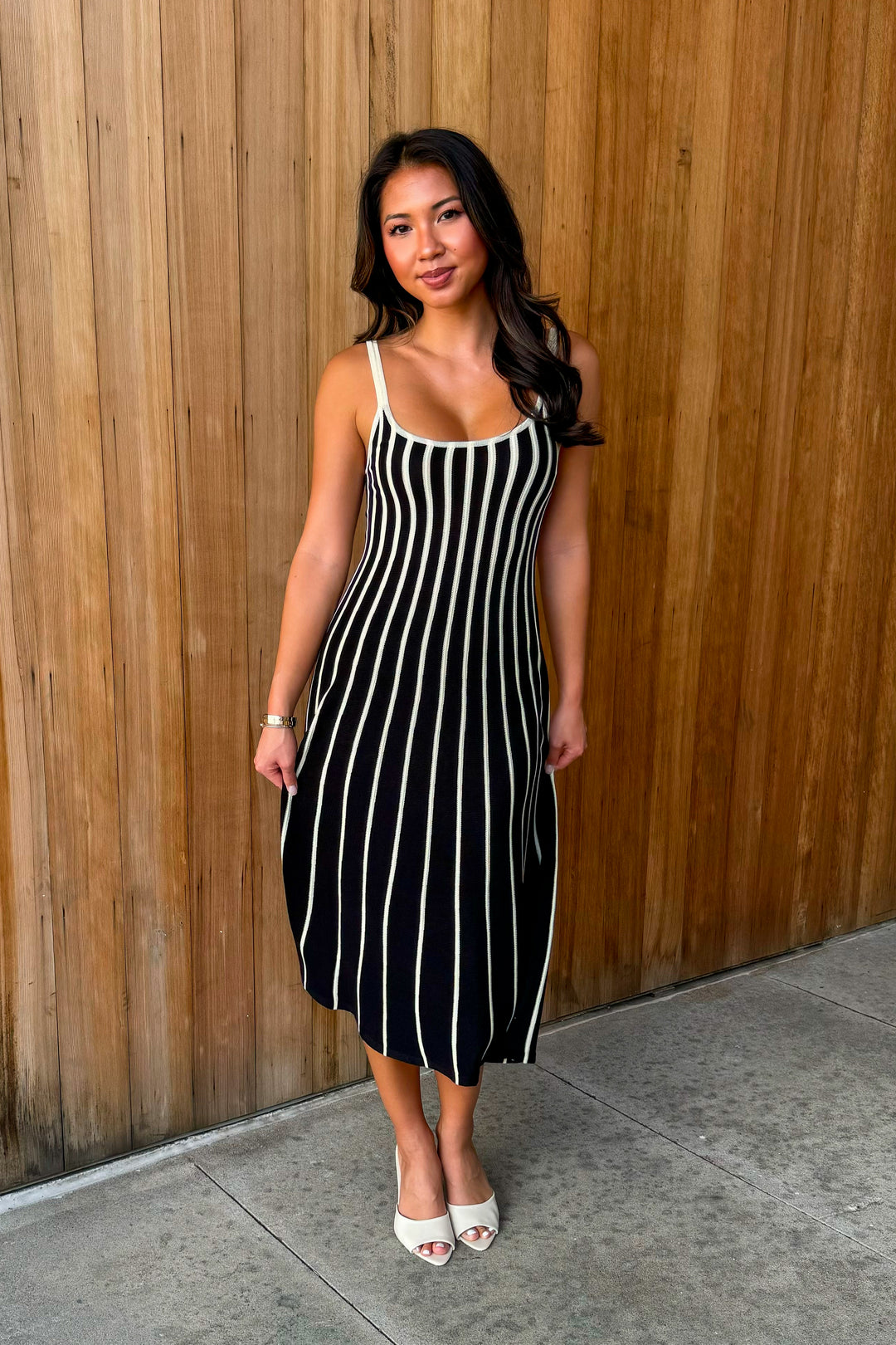 Effortless Style Striped Knit Dress- Black