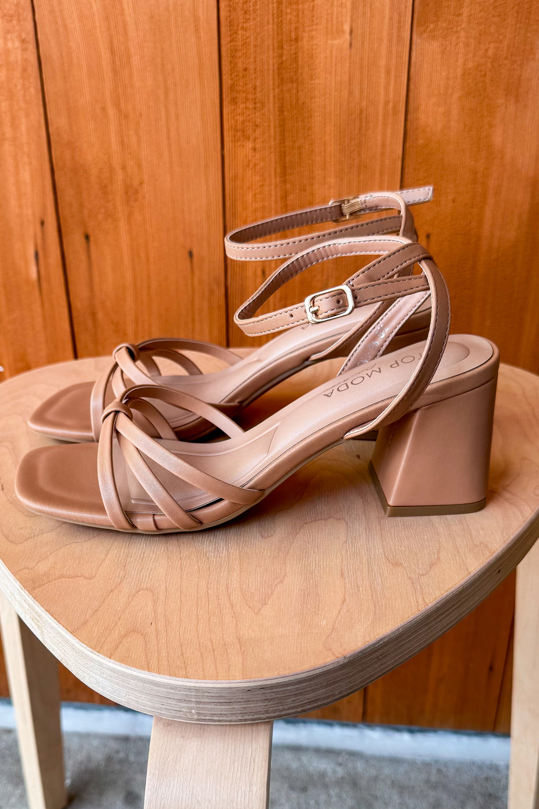 Maggie Block Heel Sandal-Camel