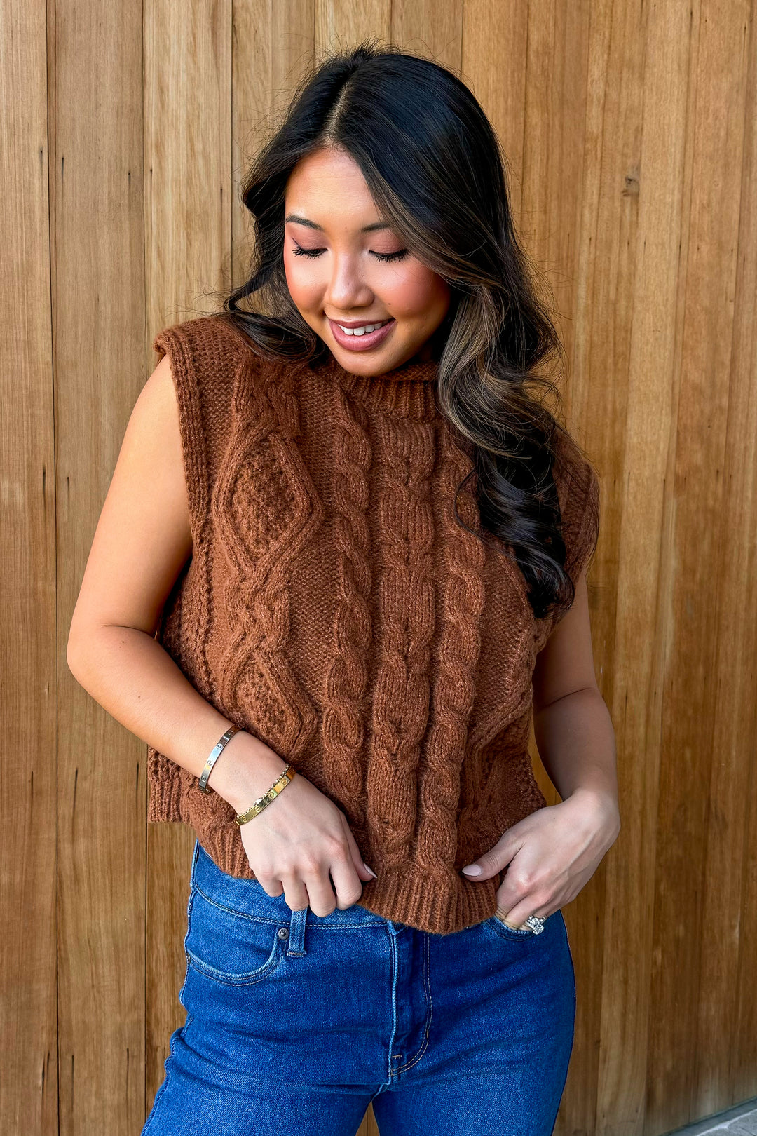 Trendsetter Mocha Cable Knit Vest