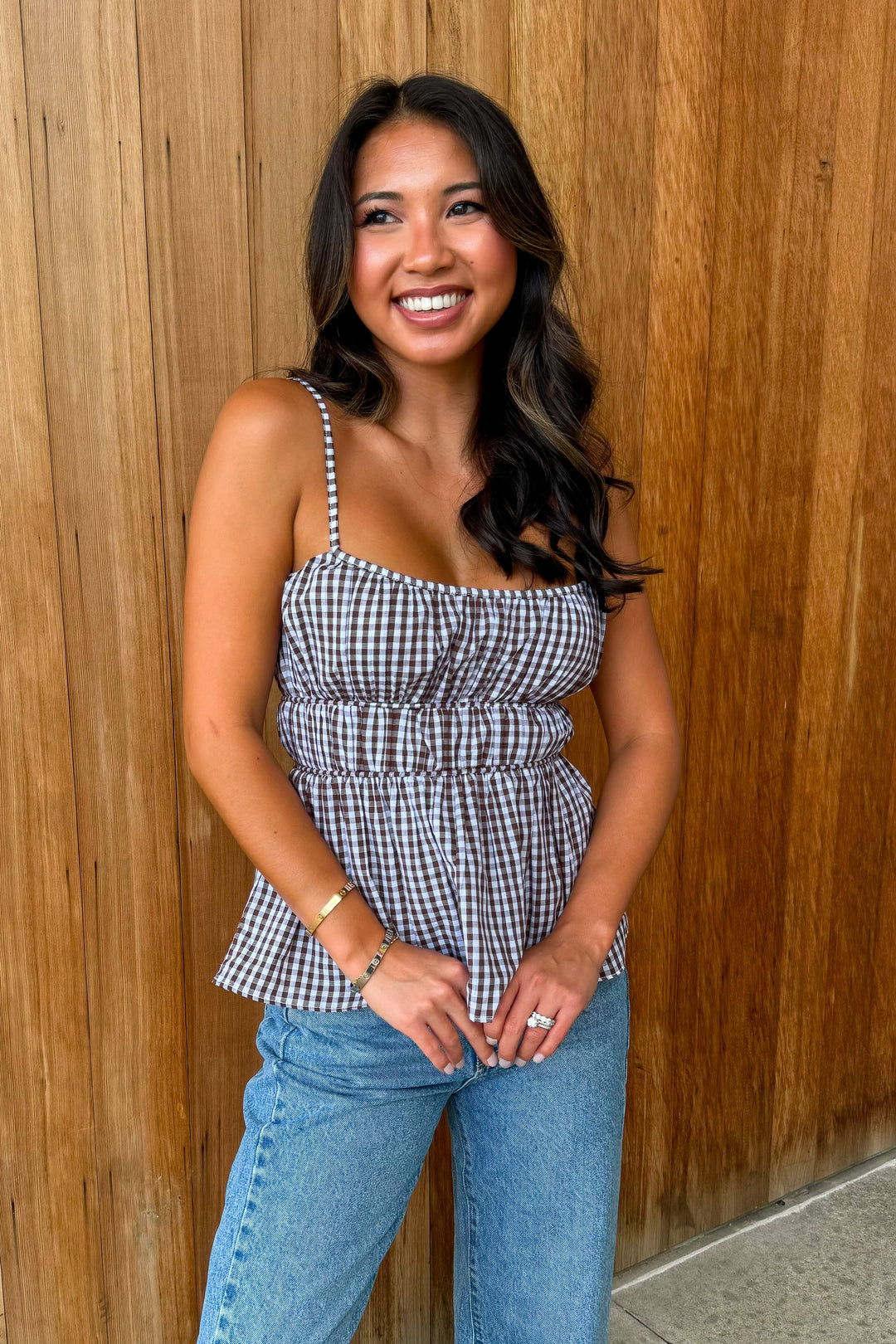 Better Together Brown Checkered Top