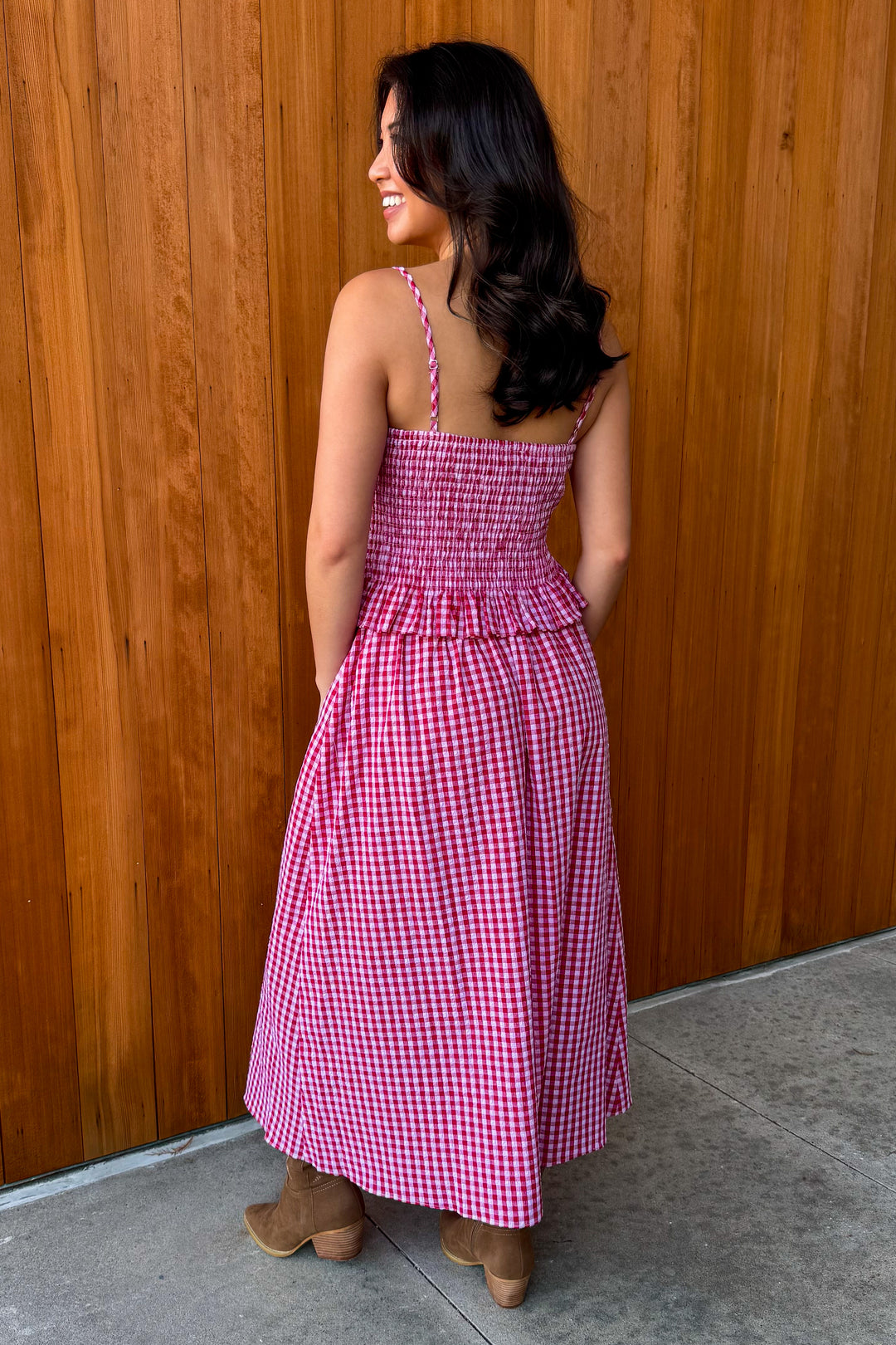 Sunny Days Gingham Midi Skirt - Red