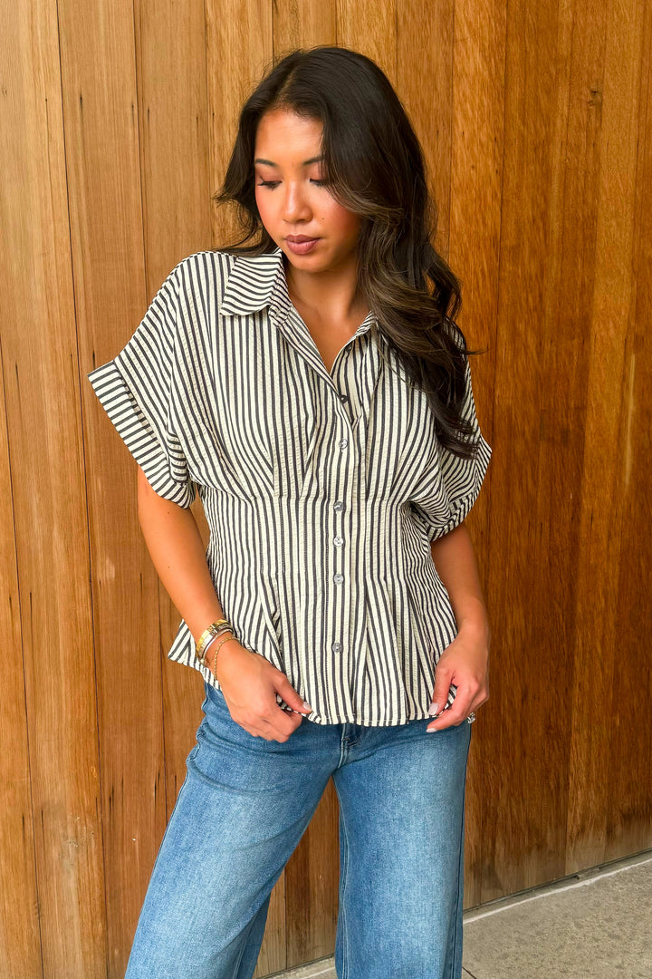 A New Light Striped Top- Black