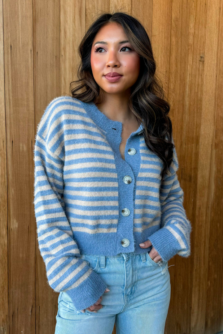 In a Daze Light Blue Striped Cardigan