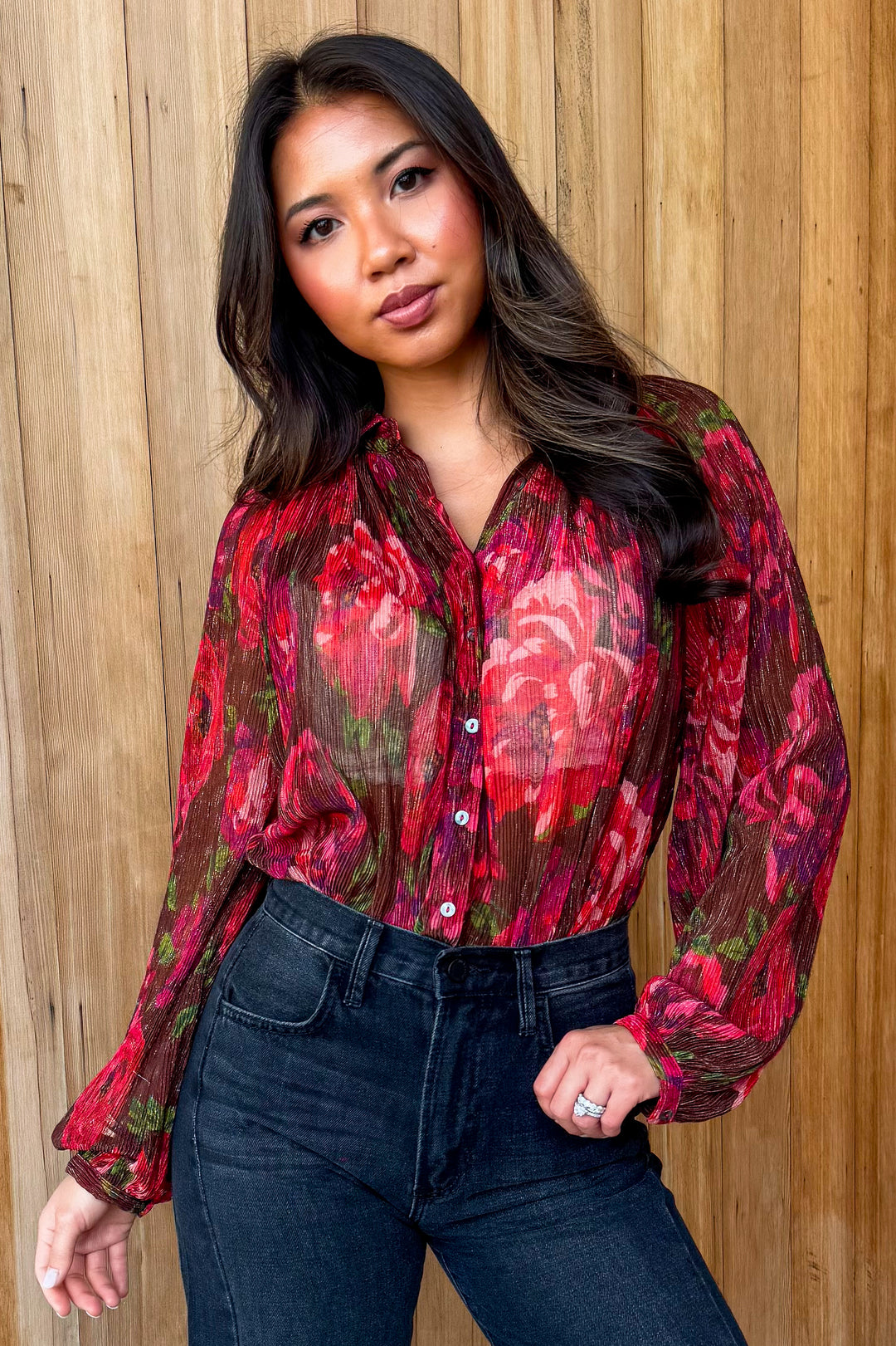 Fall in Love Sheer Burgundy Floral Top