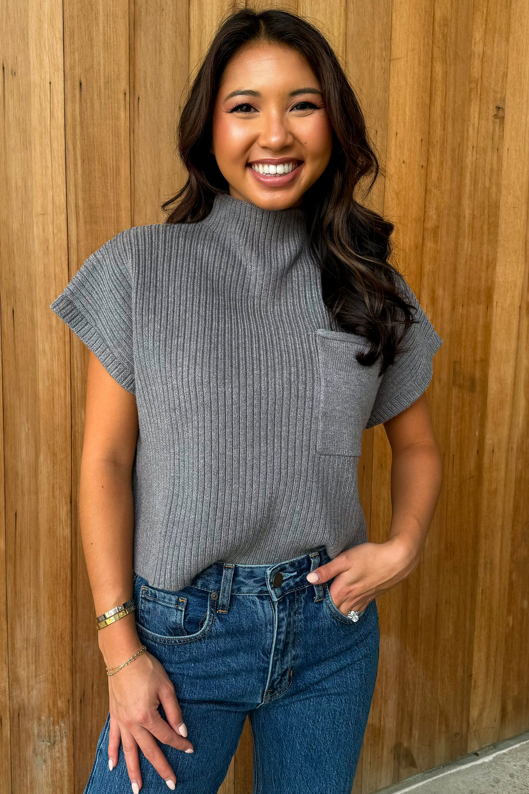 Room For More Charcoal Mock Neck Cropped Sweater