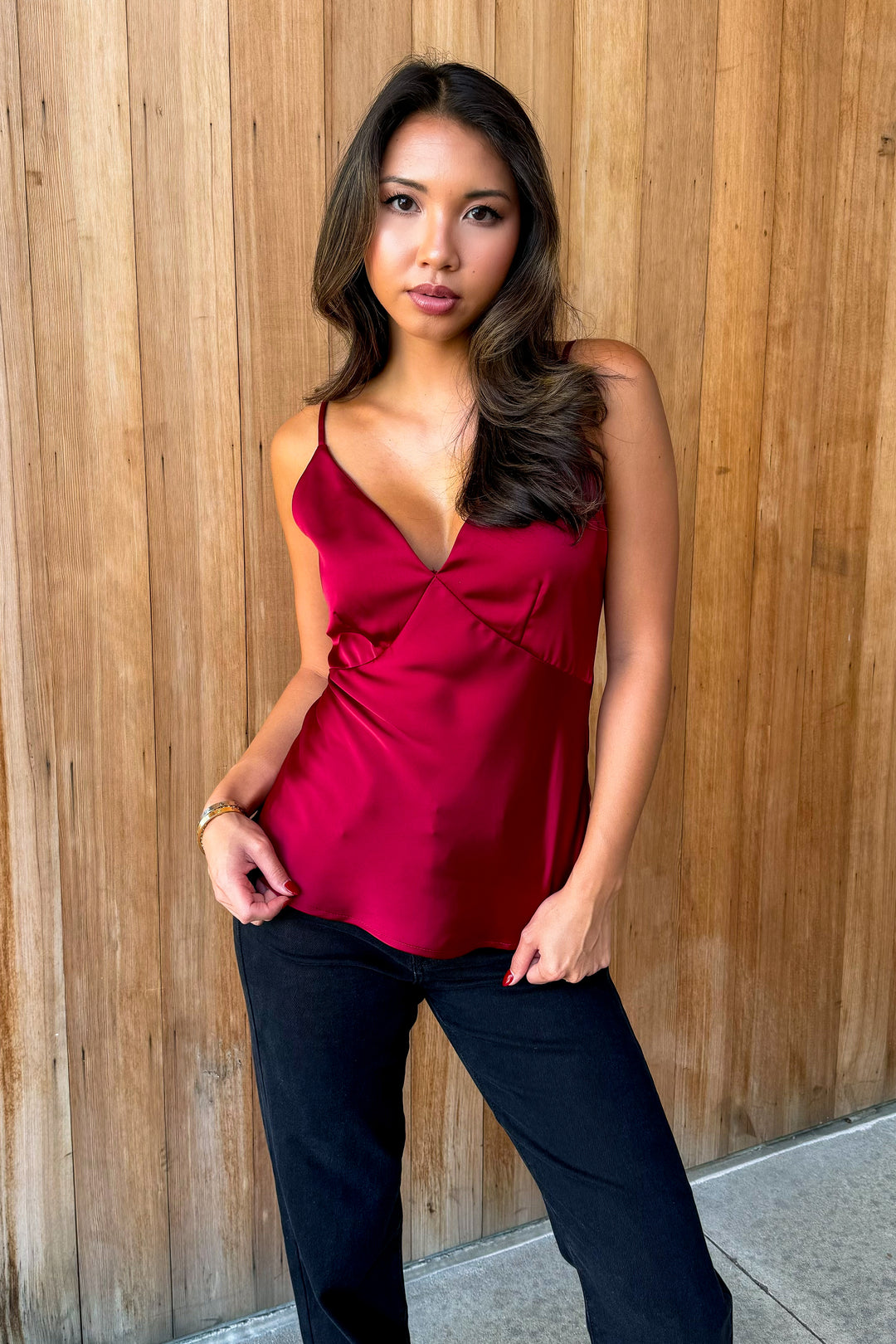 Close to You Burgundy Satin Camisole