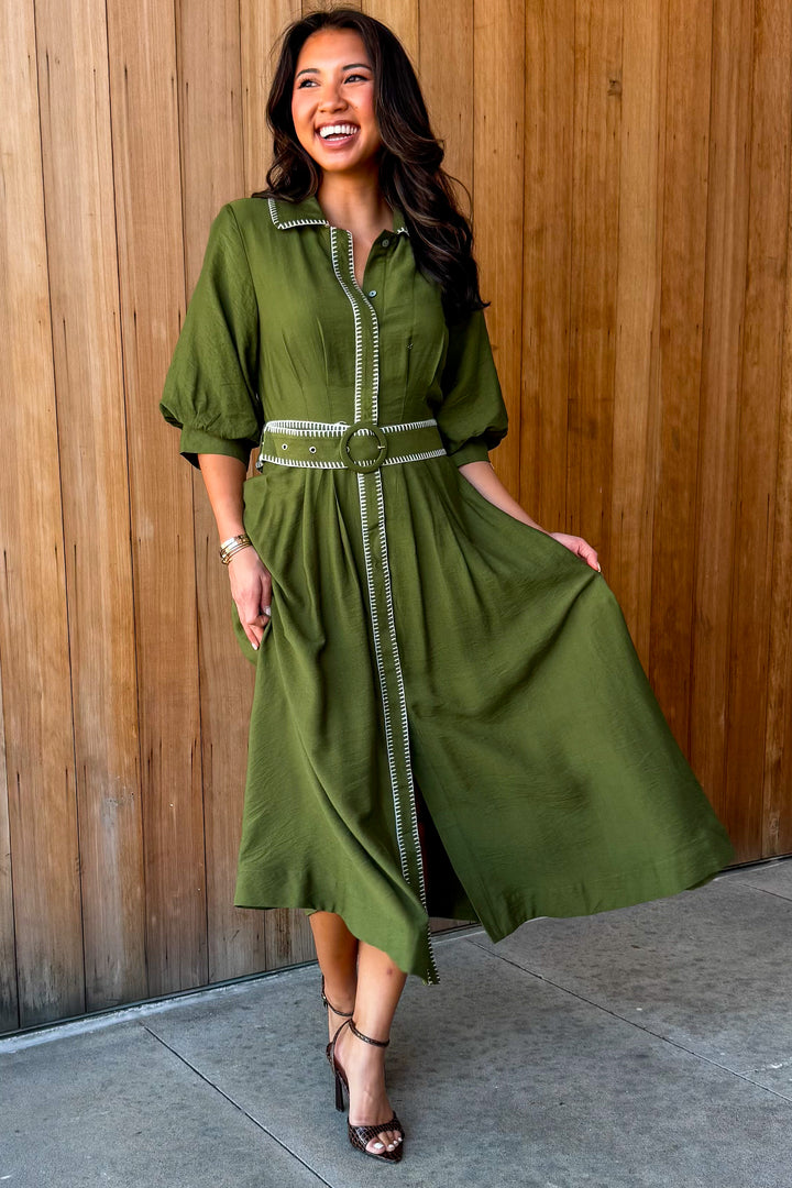 As You Are Collared Dress -Olive