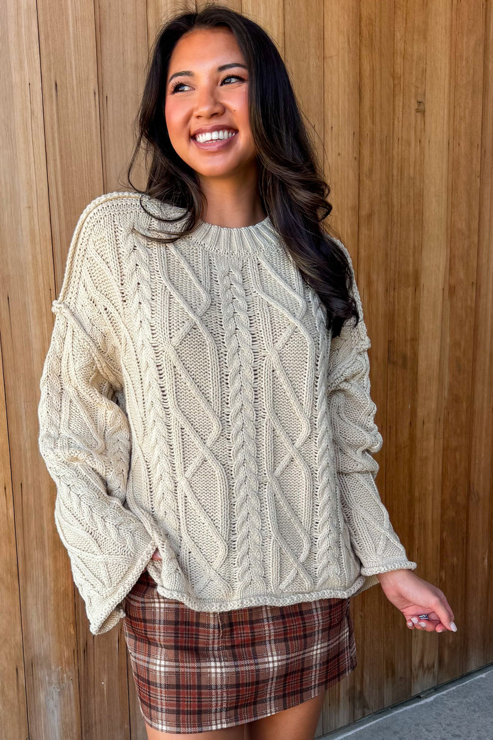 Rumor has It Cable knit Sweater -Cream