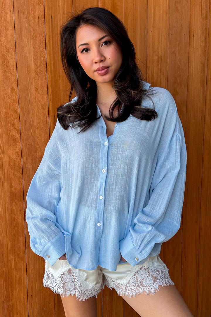 A Good Thing Collared Top- Sky