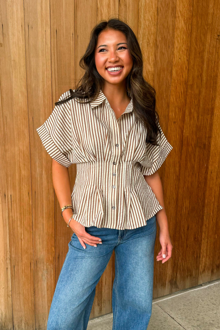 A New Light Striped Top- Brown