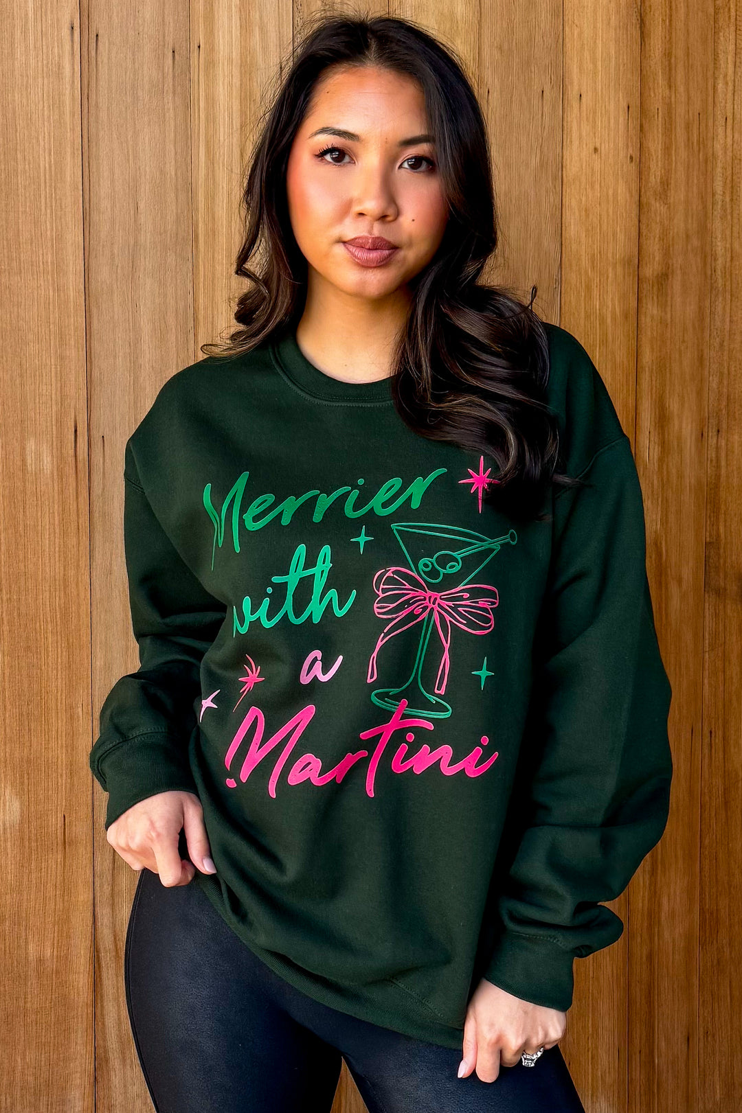 Merrier with A Martini Forest Green Sweatshirt
